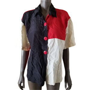 VTG Mirrors Shirt Mens Large Colorblock Button-Up Short Sleeve